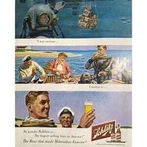 Schlitz Beer "The Beer that made Milwaukee Famous" Vintage Print Ad 1950
